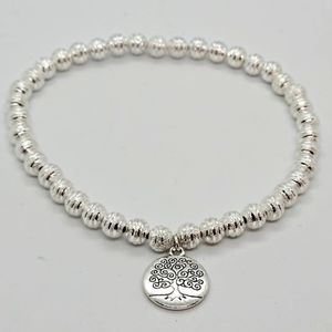 Fancy Silver Tree of Life Charm Beaded Stretch Bracelet, Tree of Life Bracelet
